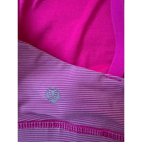 Lululemon Energy Bra Pink White Striped Strappy Back Sports Bra Size 10 - Picture 3 of 4